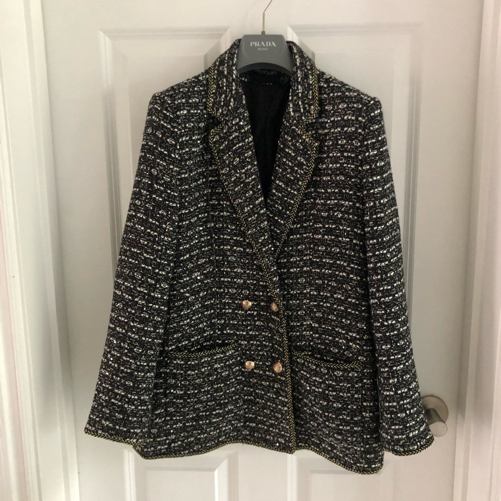 Dolce Cabo sequin and tweed gold luxe blazer xs